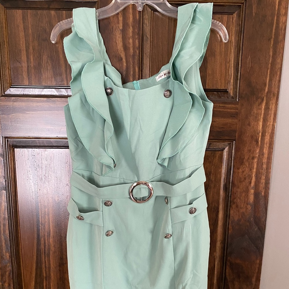 Sage green pencil dress with belt